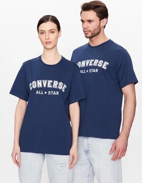 Granatowy t-shirt Converse w młodzieżowym stylu z okrągłym dekoltem
