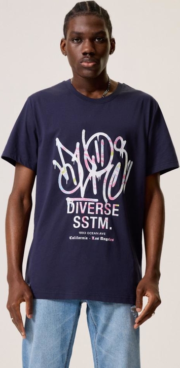 Granatowy t-shirt Diverse w młodzieżowym stylu