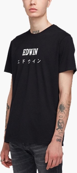 Granatowy t-shirt Edwin z krótkim rękawem w młodzieżowym stylu