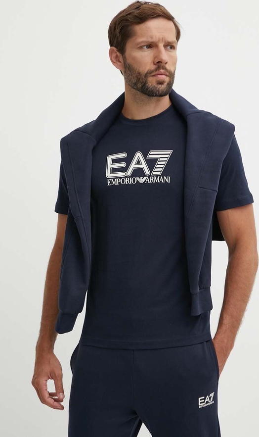 Granatowy t-shirt Emporio Armani z bawełny z krótkim rękawem w młodzieżowym stylu