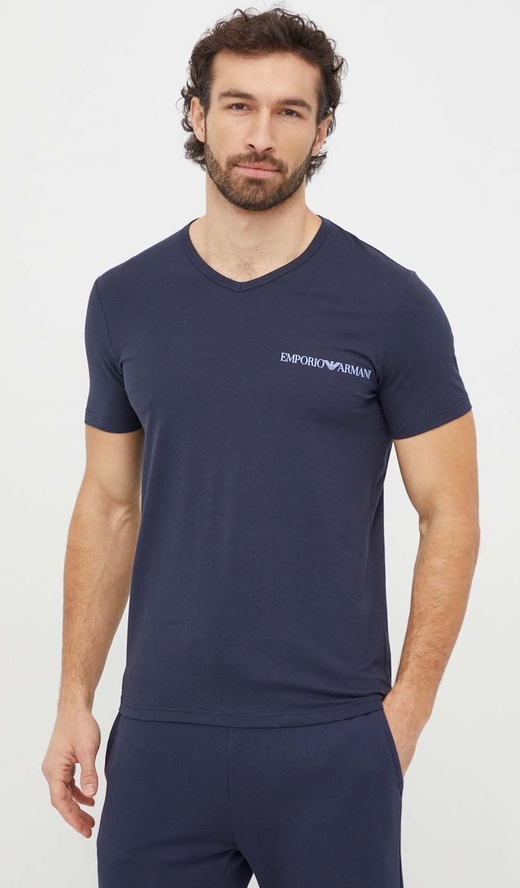 Granatowy t-shirt Emporio Armani z nadrukiem