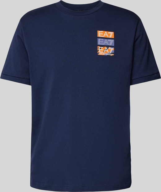 Granatowy t-shirt Emporio Armani z nadrukiem z bawełny