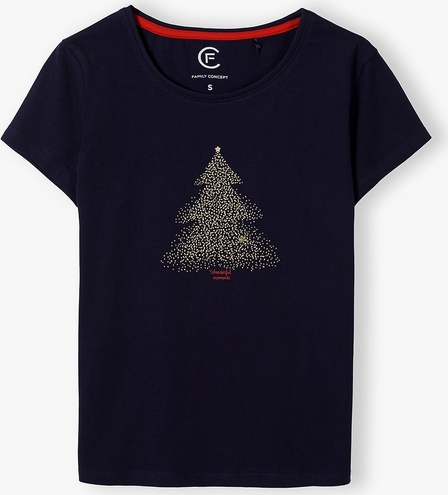 Granatowy t-shirt Family Concept By 5.10.15. z okrągłym dekoltem z bawełny w bożonarodzeniowy wzór