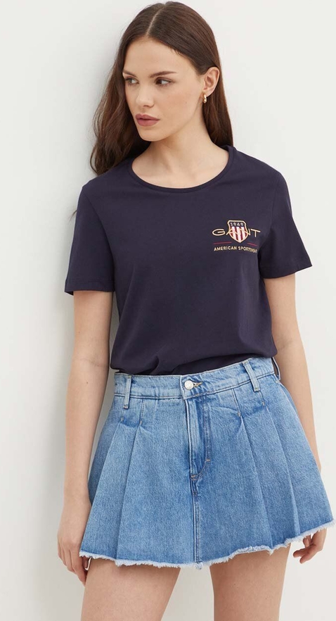 Granatowy t-shirt Gant w młodzieżowym stylu z okrągłym dekoltem