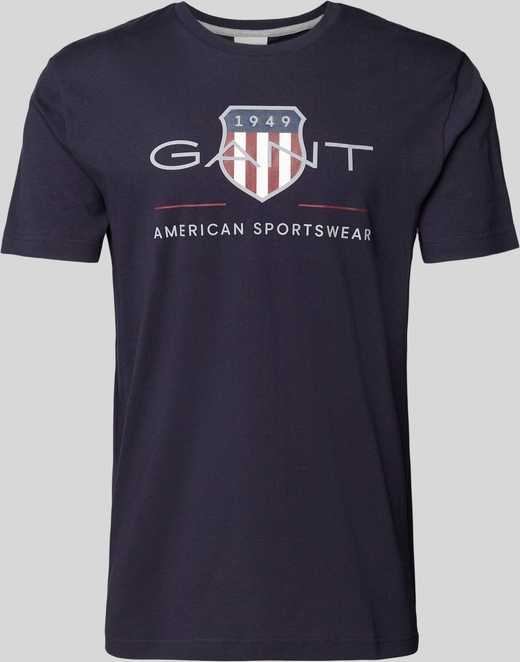 Granatowy t-shirt Gant z bawełny z krótkim rękawem