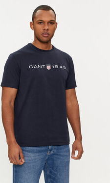 Granatowy t-shirt Gant z krótkim rękawem w młodzieżowym stylu