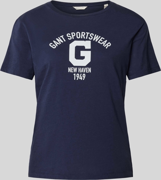 Granatowy t-shirt Gant z okrągłym dekoltem z krótkim rękawem w młodzieżowym stylu