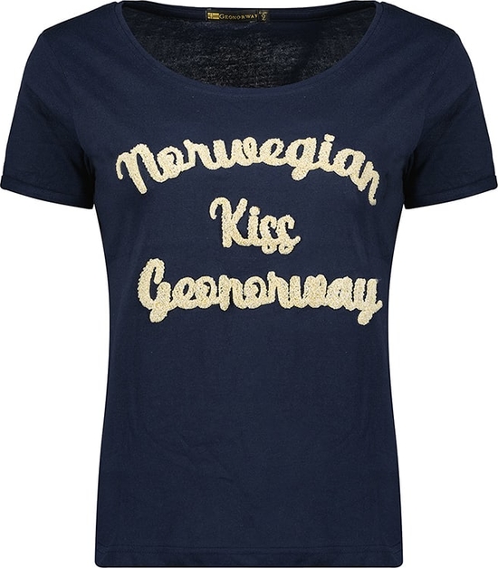Granatowy t-shirt Geographical Norway z okrągłym dekoltem z bawełny