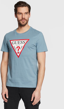 Granatowy t-shirt Guess w młodzieżowym stylu