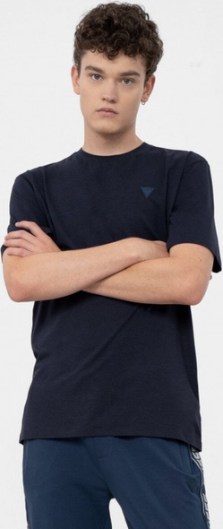 Granatowy t-shirt Guess w stylu casual z bawełny z krótkim rękawem