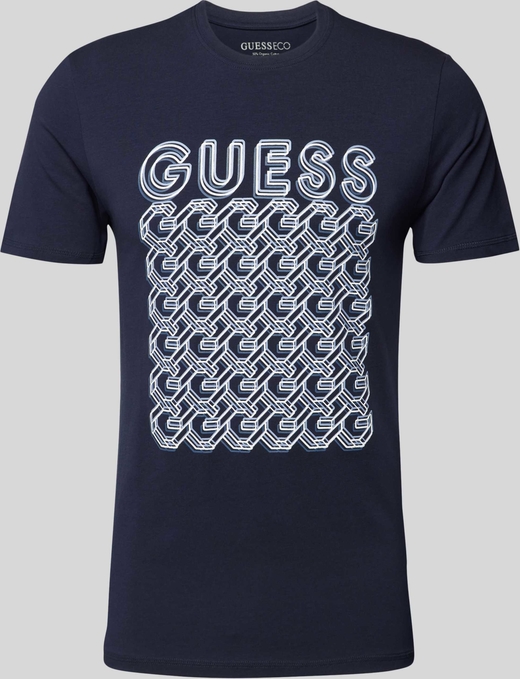 Granatowy t-shirt Guess z bawełny