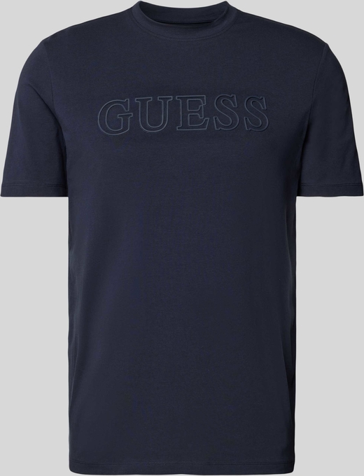 Granatowy t-shirt Guess z bawełny w młodzieżowym stylu z krótkim rękawem