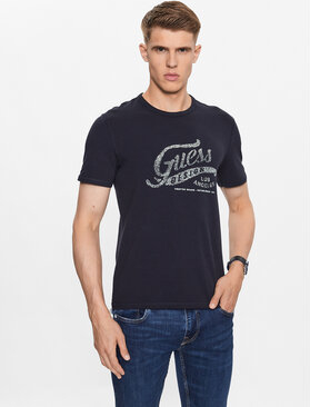 Granatowy t-shirt Guess z krótkim rękawem