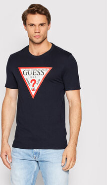 Granatowy t-shirt Guess z krótkim rękawem w młodzieżowym stylu