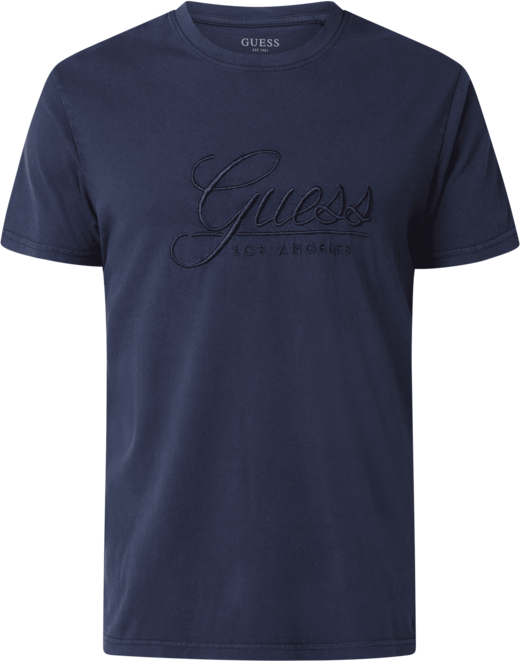 Granatowy t-shirt Guess z krótkim rękawem z bawełny