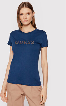 Granatowy t-shirt Guess z okrągłym dekoltem