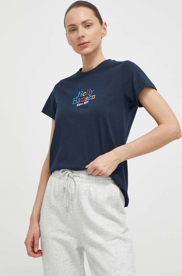 Granatowy t-shirt Helly Hansen w młodzieżowym stylu