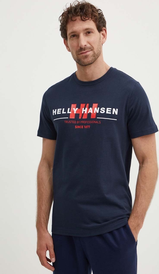 Granatowy t-shirt Helly Hansen z krótkim rękawem