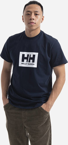 Granatowy t-shirt Helly Hansen z krótkim rękawem w młodzieżowym stylu