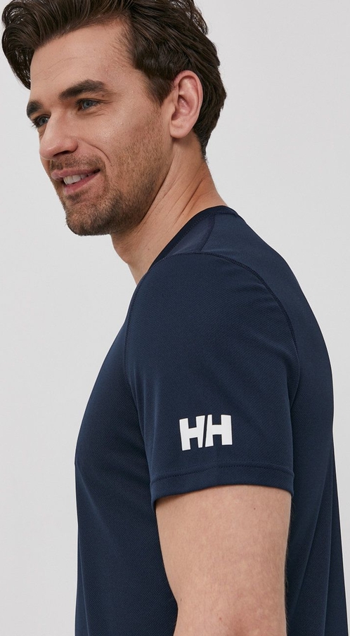 Granatowy t-shirt Helly Hansen z krótkim rękawem z dzianiny