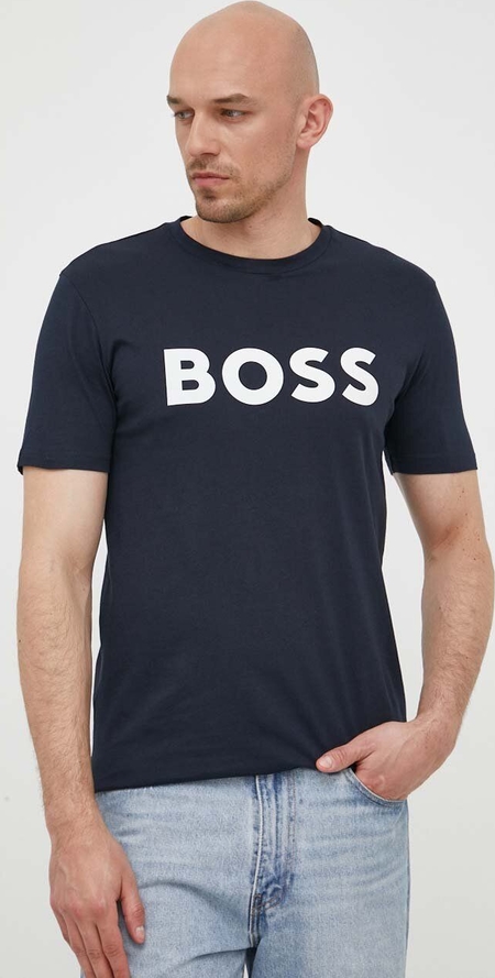 Granatowy t-shirt Hugo Boss w młodzieżowym stylu z krótkim rękawem z bawełny