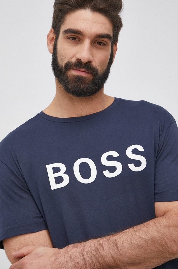 Granatowy t-shirt Hugo Boss z bawełny