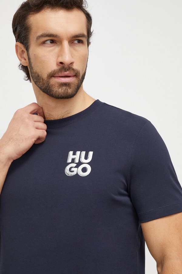 Granatowy t-shirt Hugo Boss z bawełny w młodzieżowym stylu