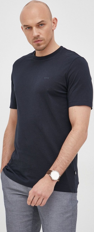 Granatowy t-shirt Hugo Boss z bawełny z krótkim rękawem