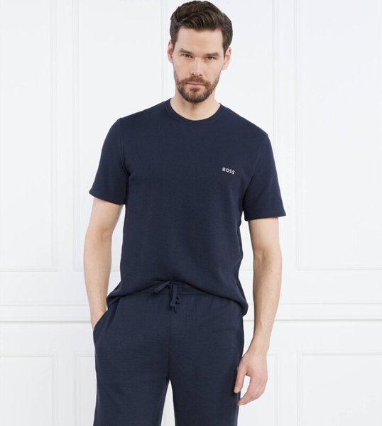 Granatowy t-shirt Hugo Boss z bawełny z krótkim rękawem w stylu casual