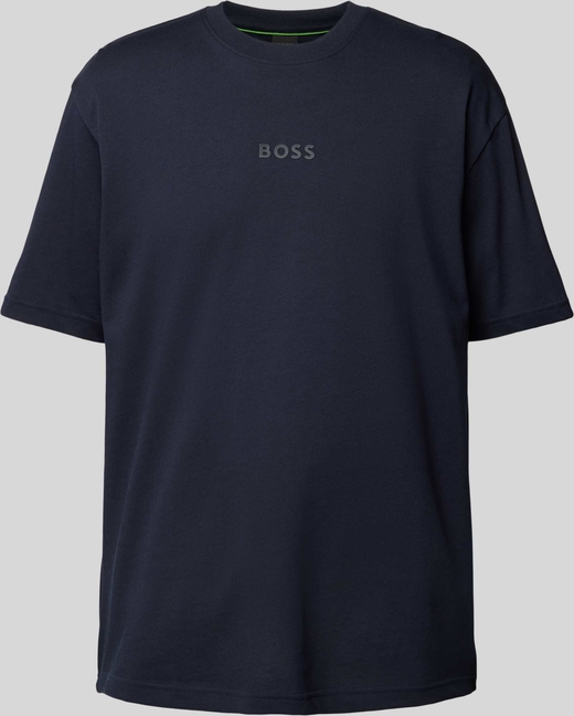 Granatowy t-shirt Hugo Boss z nadrukiem w stylu casual z krótkim rękawem