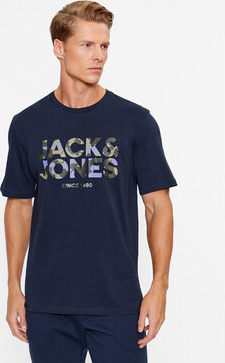 Granatowy t-shirt Jack & Jones w młodzieżowym stylu
