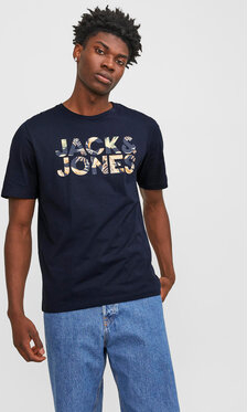 Granatowy t-shirt Jack & Jones w młodzieżowym stylu z krótkim rękawem