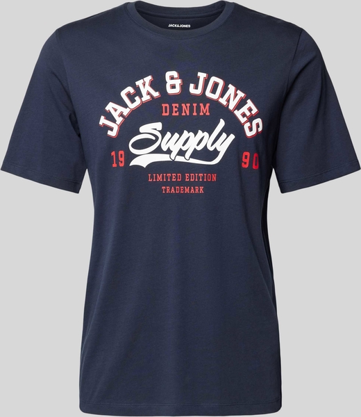 Granatowy t-shirt Jack & Jones z bawełny w młodzieżowym stylu