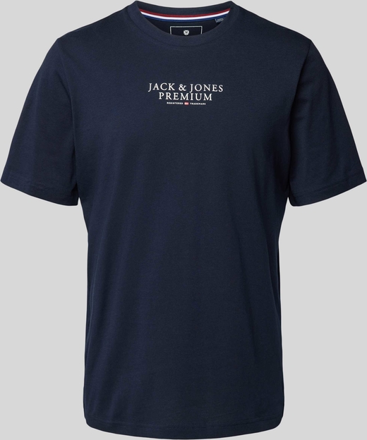 Granatowy t-shirt Jack & Jones z bawełny z krótkim rękawem