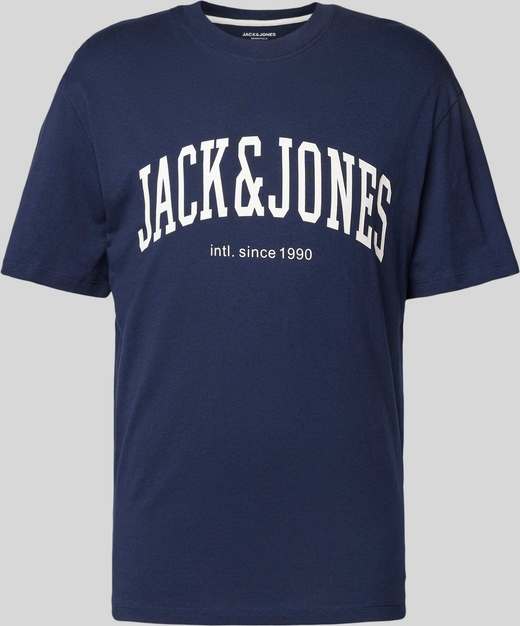Granatowy t-shirt Jack & Jones z krótkim rękawem z bawełny