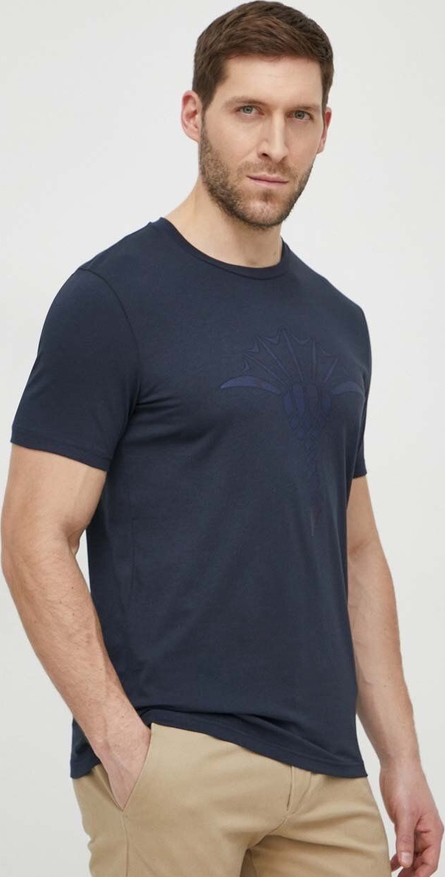 Granatowy t-shirt Joop! z bawełny w stylu casual z krótkim rękawem