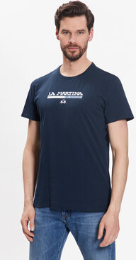 Granatowy t-shirt La Martina w młodzieżowym stylu z krótkim rękawem