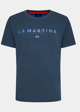 Granatowy t-shirt La Martina w stylu casual z krótkim rękawem