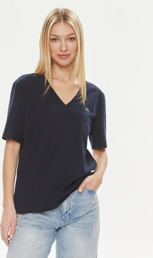 Granatowy t-shirt Lacoste w stylu casual