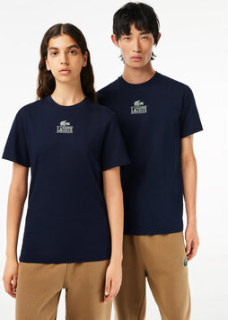 Granatowy t-shirt Lacoste z krótkim rękawem