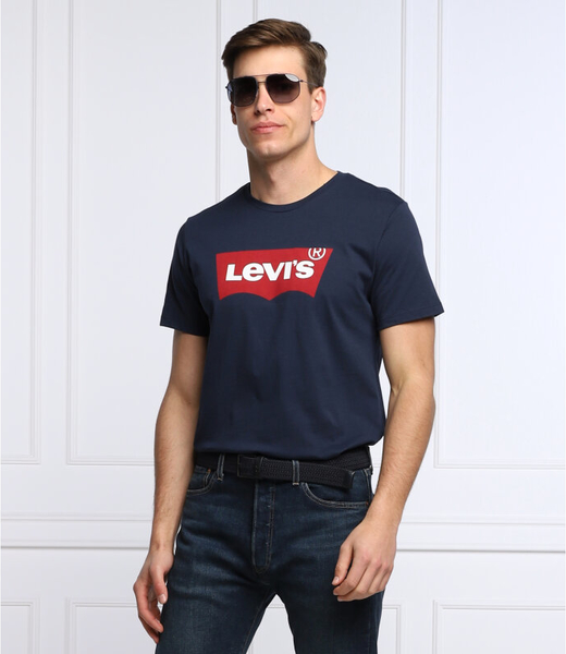 Granatowy t-shirt Levis w młodzieżowym stylu z krótkim rękawem