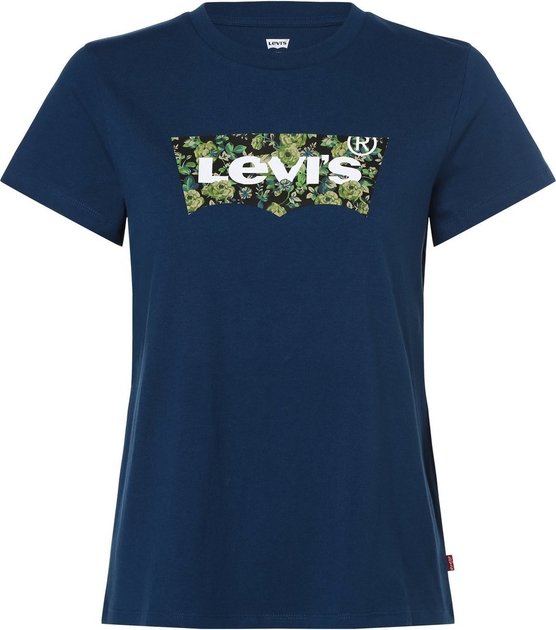 Granatowy t-shirt Levis z krótkim rękawem z okrągłym dekoltem z bawełny