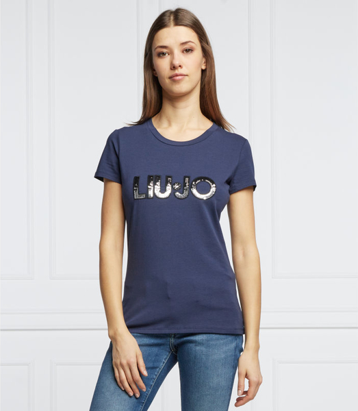 Granatowy t-shirt Liu-Jo w młodzieżowym stylu z okrągłym dekoltem