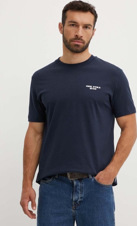 Granatowy t-shirt Marc O'Polo z bawełny z krótkim rękawem w stylu casual