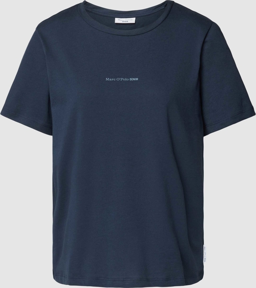 Granatowy t-shirt Marc O'Polo z krótkim rękawem z bawełny z okrągłym dekoltem