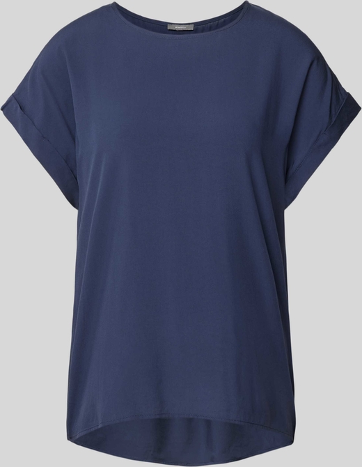 Granatowy t-shirt Montego z okrągłym dekoltem w stylu casual