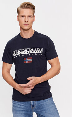 Granatowy t-shirt Napapijri w młodzieżowym stylu