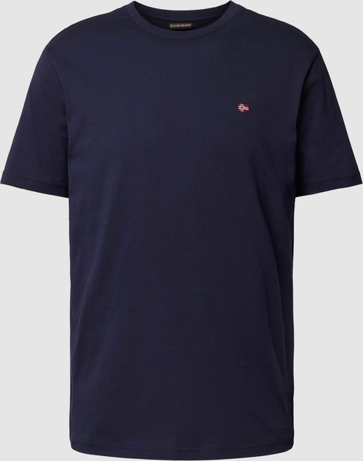 Granatowy t-shirt Napapijri z bawełny w stylu casual z krótkim rękawem