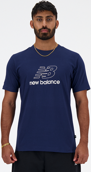 Granatowy t-shirt New Balance z krótkim rękawem z bawełny