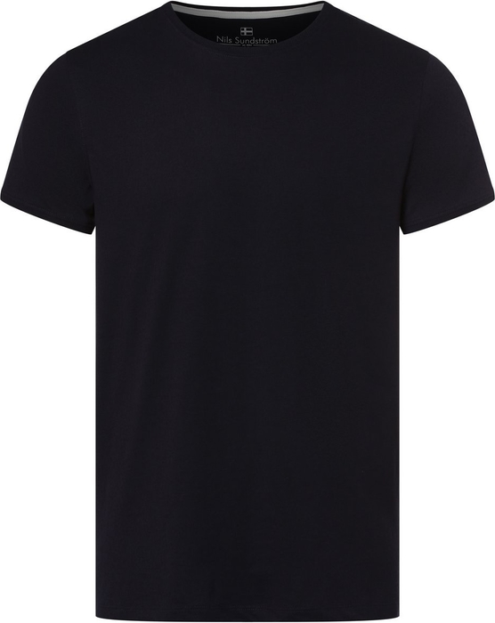 Granatowy t-shirt Nils Sundström z krótkim rękawem w stylu casual z dżerseju
